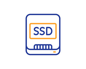 Ssd line icon. Computer memory component sign. Data storage symbol. Colorful outline concept. Blue and orange thin line color Ssd icon. Vector