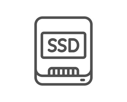 Ssd line icon. Computer memory component sign. Data storage symbol. Quality design flat app element. Editable stroke Ssd icon. Vector