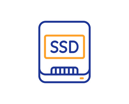 Ssd line icon. Computer memory component sign. Data storage symbol. Colorful outline concept. Blue and orange thin line color Ssd icon. Vector