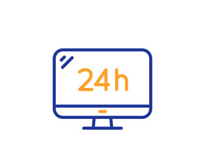 24 hour service line icon. Call support sign. Feedback chat symbol. Colorful outline concept. Blue and orange thin line color 24h service icon. Vector