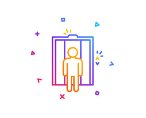 Lift line icon. Elevator sign. Transportation between floors symbol. Gradient line button. Elevator icon design. Colorful geometric shapes. Vector