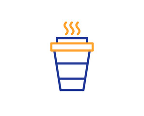 Takeaway Coffee cup line icon. Hot drink sign. Takeout symbol. Colorful outline concept. Blue and orange thin line color icon. Takeaway Vector