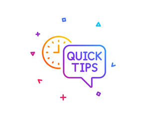 Quick tips line icon. Helpful tricks sign. Tutorials symbol. Gradient line button. Quick tips icon design. Colorful geometric shapes. Vector