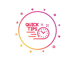 Quick tips line icon. Helpful tricks sign. Tutorials symbol. Gradient pattern line button. Quick tips icon design. Geometric shapes. Vector