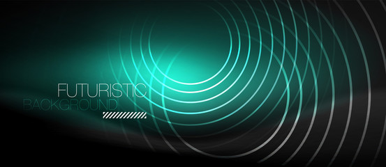 Dark abstract background with glowing neon circles