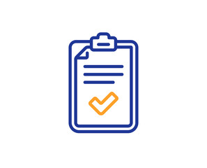 Checklist line icon. Survey report sign. Business review symbol. Colorful outline concept. Blue and orange thin line color icon. Checklist Vector
