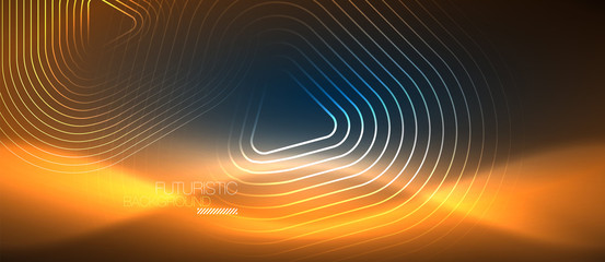 Neon glowing techno lines, hi-tech futuristic abstract background template with geometric shapes