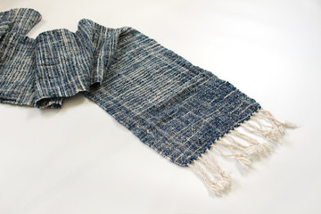 cotton blue scarf hand weave