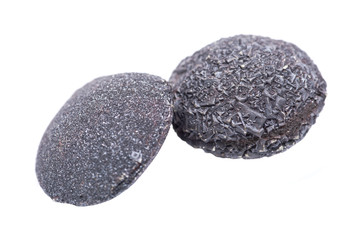 Set of concretion stones from southwest Kansas, USA. Kansas Pop Rocks isolated on white background. Contains a male (crystallized) and female (smooth) stone. 