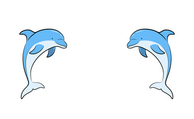 Obraz premium Ręcznie rysowane ilustracja kreskówka wektor bliźniaczych delfinów naprzeciw siebie