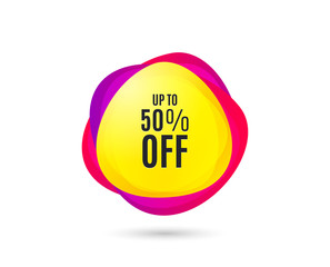 Up to 50% off Sale. Discount offer price sign. Special offer symbol. Save 50 percentages. Gradient sale tag. Abstract shopping banner. Template for design. Vector