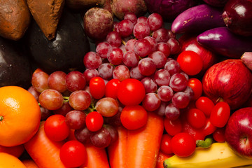 Mix purple and red vegetable and fruit. healthy eating and vitamin concept.