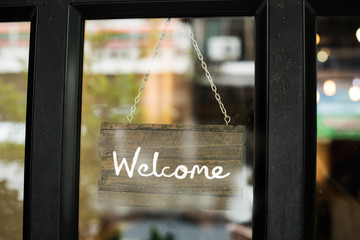 Welcome in wooden sign mockup