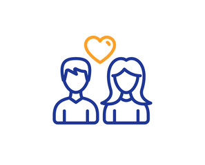 Couple with Heart line icon. Users Group sign. Male and Female Person silhouette symbol. Colorful outline concept. Blue and orange thin line color icon. Couple love Vector