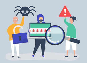 Character illustration of people with cyber crime icons