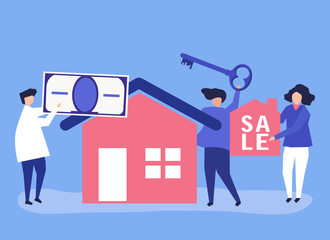 Character illustration of people selling house