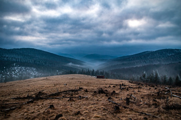 Foggy evening in the mountains