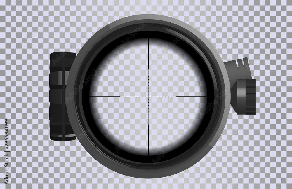 Poster Sniper scope crosshairs in realistic style. Optical sight for your project. GUI element.  Vector gaming template. Military and weapon. 