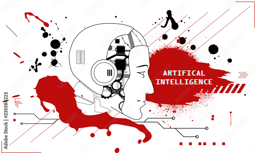 Poster artificial intelligence vector illustration. flat and grunge style banner