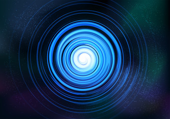 Abstract Symmetrical fractal tornado spiral galaxy blue, digital artwork for creative graphic design, stars sky background. Computer generated graphics. Abstract illustration