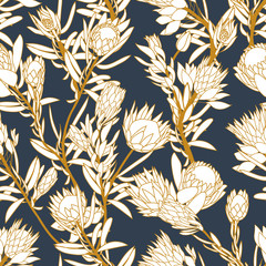 Materiał do szycia Tropical Blooming Pattern with Protea