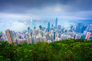 Amazing view of Victoria harbour from The Peak,Hong Kong.