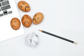 Unhappy employee in working place.