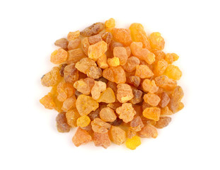 Closeup on a Pile of Frankincense Olibanum Aroma Resin. Isolated on White Background.