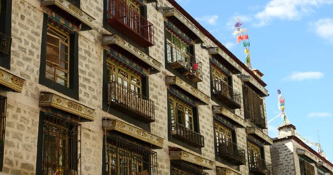 4k famous barkhor street building in lhasa,tibet.