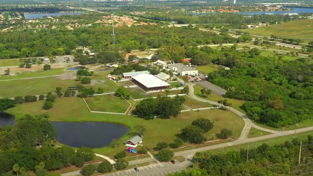 Aerial shot of a horse farm ranch