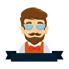 man hipster with mustache and glasses