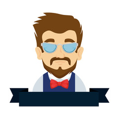 man hipster with mustache and glasses