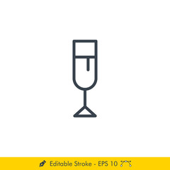 Wine Glass Icon / Vector - In Line / Stroke Design