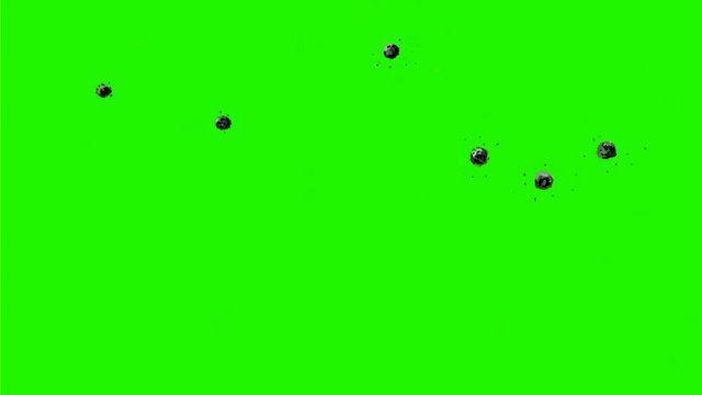 2d Animation motion graphics showing a watercolor of a series of bullets high-speed firing and hitting the wall  on white screen in HD 1080p high definition.