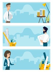 Set of illustrations of architects at work