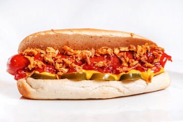 hot dog with sauce