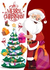 Merry Christmas postcard, Santa Claus anf gifts
