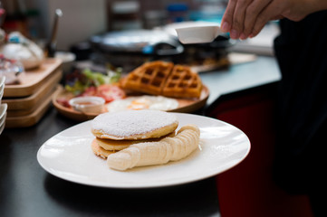 homemade pancake in mini cafe 