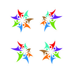 people teamwork group colorful logo template vector illustration