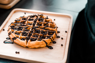 homemade waffle in mini cafe 