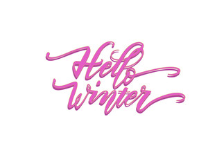 Hello winter. Hand drawn calligraphy and brush pen lettering. design for holiday greeting card and invitation of seasonal winter holiday.