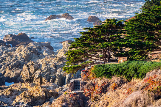 Aerial view of the dramatic Pacific Ocean coastline, California - Powered by Adobe