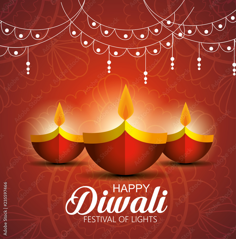 Poster happy diwali festival of lights with candles