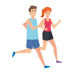 athletic couple running characters