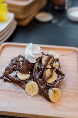 homemade chocolate waffle in mini cafe 
