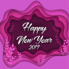 Happy new year 2019 colorful paper cut greeting card background design. Vector illustration