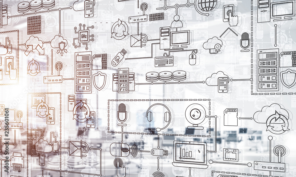 Poster technology background image with media interface as connection a