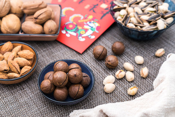 Various nut combinations on plates