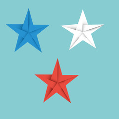 blue, white and red star cut out of paper in origami style on a blue background