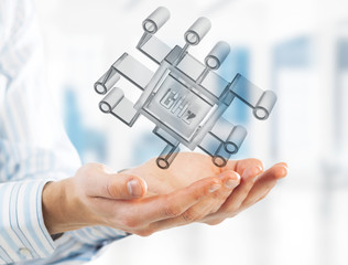 Computing and innovation concept with chip icon. Mixed media